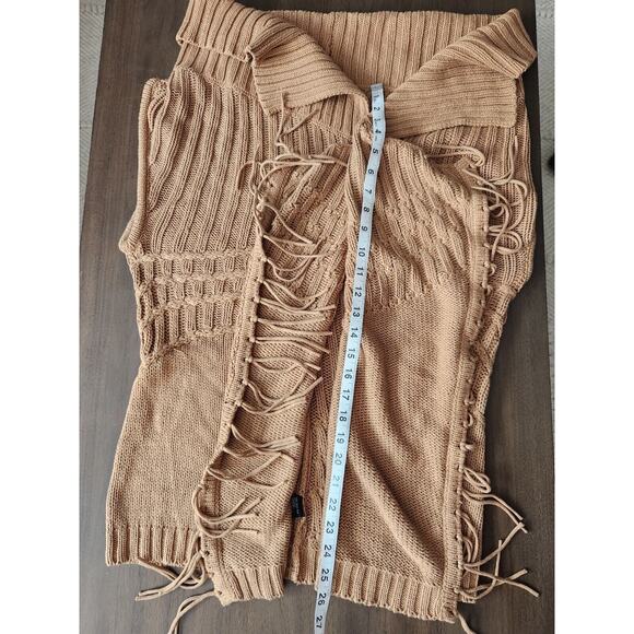 AUGUST SILK WOMEN'S CAMEL SLEEVELESS CARDIGAN SWEATER VEST WITH FRINGE SIZE L - Picture 8 of 9
